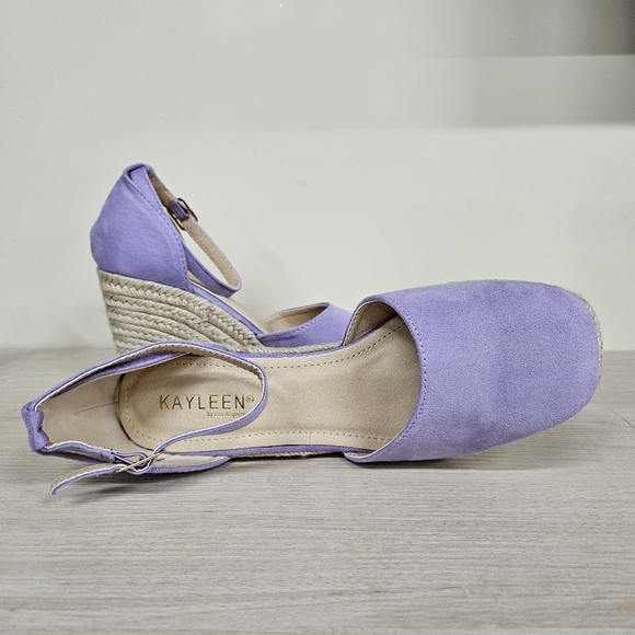 Kayleen - LA | Size 5.5 | Lilac Suede Ankle-Strap Espadrille Wedges - Picture 5 of 7